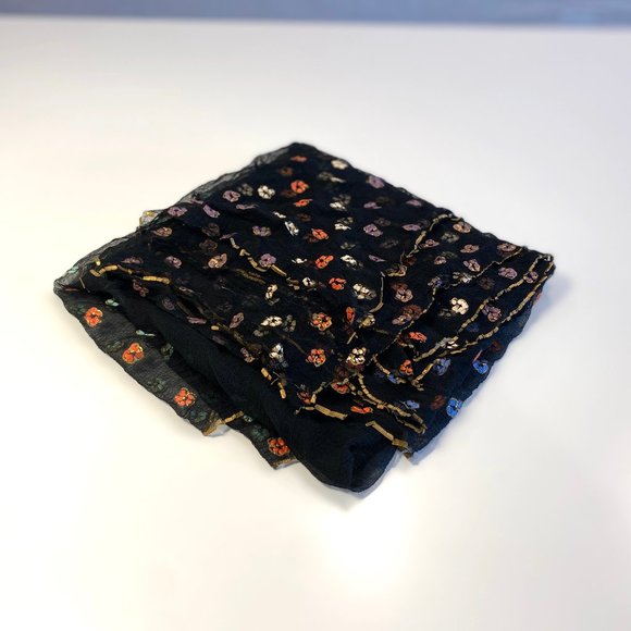 Vintage Handpainted Victorian Scarf - Sheer Floral Paisely and Gold Trim Paint - Picture 9 of 11